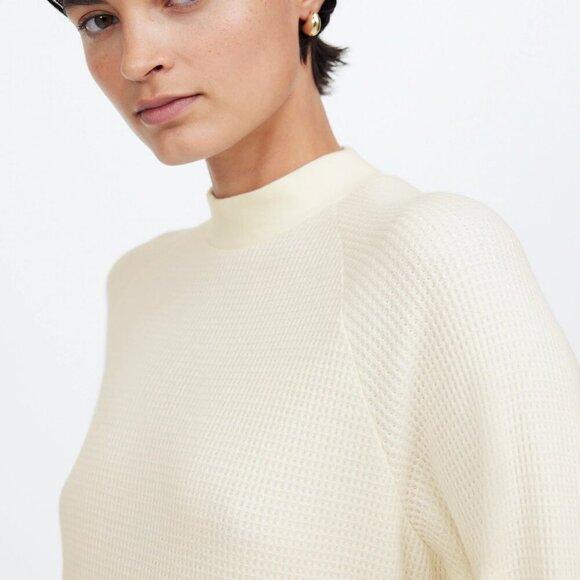 Madewell Textural Waffle Knit Long Sleeve Crewneck Tee White Size S NWOT - Picture 3 of 8